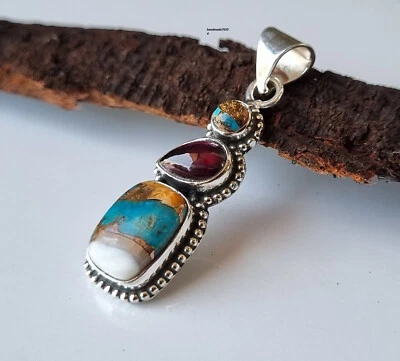 Ostra Cobre Turquesa Piedras Preciosas Plata de Ley 925 Hecho a Mano Regalo Colgante PG618 Foto 1 de 3