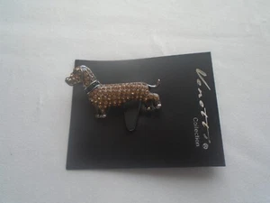 Broche Dachshund Cristal Perro, Piedras Antiguas Color Cobre Color Plata Nuevo - Imagen 1 de 1