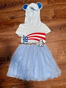 GIRLS CARE BEARS AMERICA DRESS - LIGHT BLUE - SIZE MEDIUM 8 - Picture 1 of 5