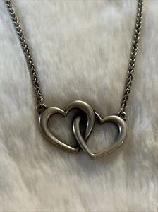 James Avery Double Interlocking Heart Sterling Signed Adjustable Chain Necklace! - Picture 1 of 6