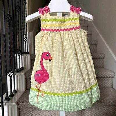 Nuevo sin etiquetas Vestido Emily Rose Flamenco Niñas 18 Meses Seersucker Primavera Solero Amarillo Foto 1 de 4