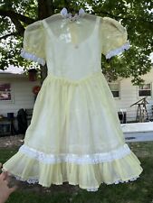 VTG Dress c.1950s Yellow Dotted Swiss & Ruffle Petticoat Sz 10 VGUC B26 W24 26L"