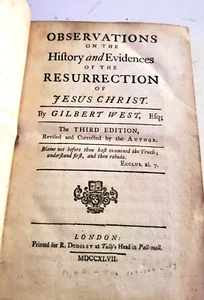 RELIGION - OBSERVATIONS ON THE RESURRECTION OF CHRIST, 1747 Gilbert West RARE - Bild 1 von 10