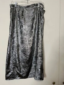 Silver Metallic Midi Skirt By Future Collective Alani Noelle Size 12 With Slit - Picture 1 of 7