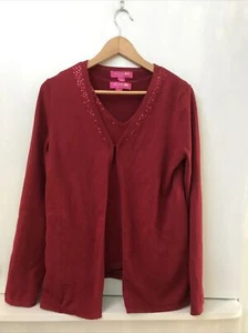 LIZ LANGE Maternity 2 Piece Set Red Embellished Cardigan Sweater Tank Top Size S - Picture 1 of 5