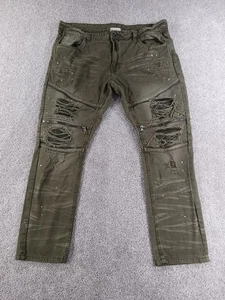 Smoke Rise 42/32 Herren Denim Jeans Grün Distressed Baumwolle Straight - Bild 1 von 11