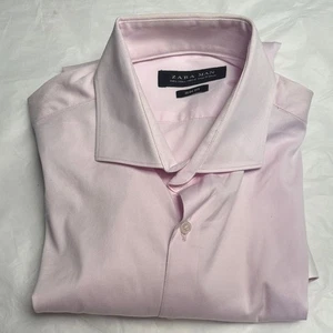 Zara Soft Pink Men's Dress Shirt LARGE French Cuffs Slim Fit - Excellent! - Picture 1 of 12