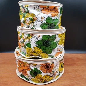 Juego de 3 estuches de almacenamiento vintage de vinilo floral de porcelana protectores de platos redondos con cremalleras - Imagen 1 de 10