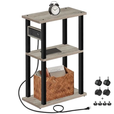 Small Narrow Side Table with Charging Station, Skinny End Table for Small Spa... - Image 1 of 4