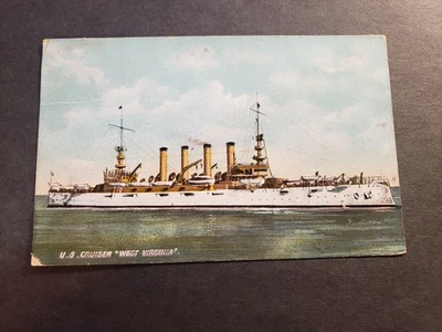 Crucero blindado 1918 USS West Virginia ACR-5 postal naval clásica con nota Foto 1 de 2