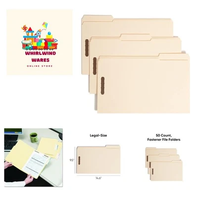 Fastener File Folder, 2 Fasteners, Reinforced 1/3- Cut Tab, Legal Size, Manil... - Image 1 of 4