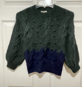 The Sunday Collective Alpaka Wolle Nylon grün blau Zopfmuster Pullover 4-5 - Bild 1 von 5