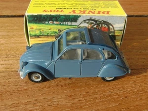 DINKY TOYS France 500 CITROEN 2 CV Ente Modele 1966 Blau 1:43 1967 + Repro Box - Foto 1 di 9