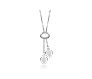 Tiny Double Tassel Heart Silver White Gold Pendant Chain Necklace - Picture 1 of 2