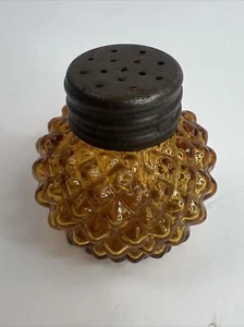 EPGA Glass Heavy Pointed Icy Amber Hobnail Glass Salt Shaker Muffineer Antique - Picture 1 of 4