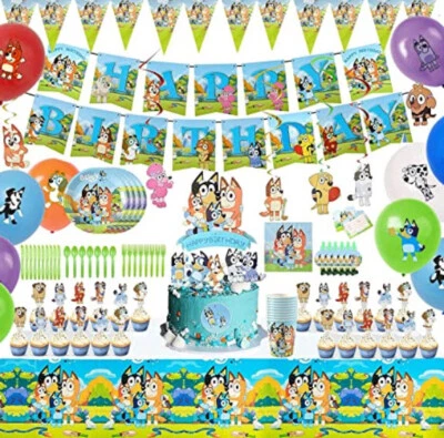 BLUEY & BINGO dogs Birthday Party supply BACKDROP CUPS PLATES NAPKINS TABLECLOTH