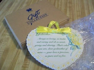 AVON Godmother Heart Shape Yellow Floral Ceramic Wall Plaque; NIB; Gift Idea! - Picture 1 of 12