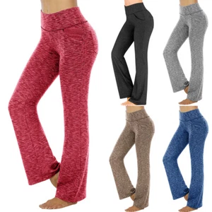 Women High Waist Stretch Yoga Pants Bootcut Flare Wide Leg Leggings Fitness New - Picture 1 of 16