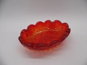 POSACENERE OVALE LE SMITH MOON & STAR rosso amberina metà secolo vetro artistico - Foto 1 di 7