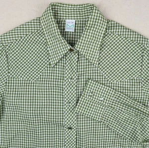 Mens Vintage Maverick Shirt Size 38 Western Pearl Snap Front Green Check M L - Picture 1 of 11