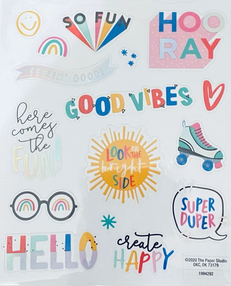 16 Foiled Inspirational Fun Happy Themed Phrase Scrapbook Craft Planner Stickers - Image 1 of 1