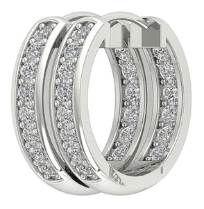 InOut Side Hoop Earrings I1 G 0.30 Ct Natural Diamond 14K White Gold 0.35Inch - Picture 1 of 12