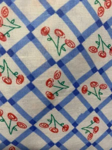 Vtg Fabric Cotton White Blue Diamond Plaid Red Stem Roses Flower Quilting 44X185 - Picture 1 of 9
