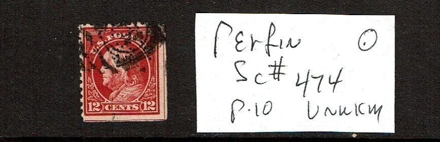 1916-17 U.S Regular Issue 12c Cl Brn FRANKLIN p.10 Sc#474 Used PERFIN! - Image 1 of 1