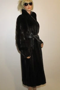 Abrigo de piel de visón natural Anne Klein Superior BLACKGLAMA negro largo completo con cinturón - Imagen 1 de 17