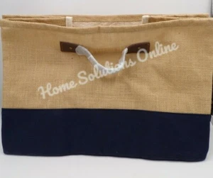 Pottery Barn Jute Canvas Storage Basket Organizer 17x 12" Navy Blue #9976C - Picture 1 of 4
