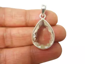 Teardrop Clear Quartz Sterling Silver 925 Gemstone Pendant - Picture 1 of 5