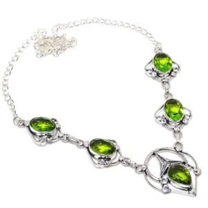 Green Peridot Gemstone 925 Sterling Silver Handmade Jewelry Necklace Size18" - Picture 1 of 1