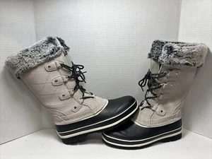 Khombu Women's Beige Lined Lace Up Winter Duck Boots Sz 8 Leather Fur BMW-15 NEW - Picture 1 of 4