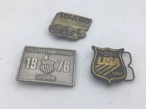 1976 1980 1988 OLYMPICS USA Belt Buckle BRASS Vintage Lot of 3 V8 - Picture 1 of 2
