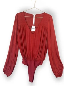 Free People blouse Bodysuit size Small Terracotta V-neck long sleeves - Picture 1 of 6