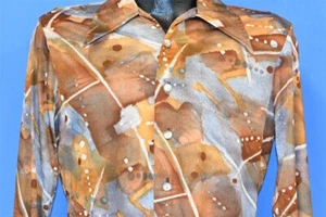 vintage 70s ACCENT ABSTRACT GIANT COLLAR POLYESTER "FOR GUYS" DISCO SHIRT MED M - Picture 1 of 3