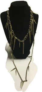 Claire’s Necklace Double Layered Chain Bronze Spike Steam Punk Industrial Look - Picture 1 of 4
