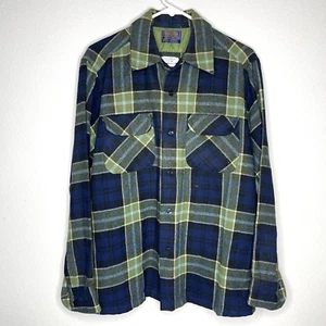 Vintage 50s Pendleton Wool Flannel Size M Loop Collar Flap Pockets Tartan Plaid - Picture 1 of 6