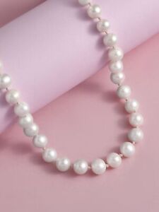 Elegant 8mm White Pearl Necklace 18 Inch - with Silver Plated Clasp