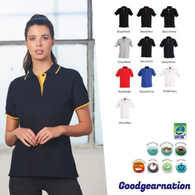 Ladies Polo Shirts Poly Cotton Contrast Pique Sport Uniform Office Golf PS48A - image 1 of 4
