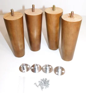 SET of 4 Tapered Furniture Legs Wood Sofa Legs Replacement Legs with Hardware - Picture 1 of 5