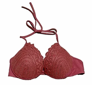 Shade & Shore - Bikini Top Size 34C Pink Crochet Underwire Padded Swimsuit Swim - Picture 1 of 7