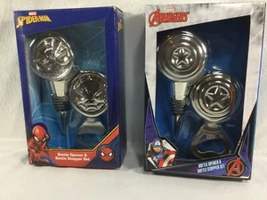 Marvel Avengers or Spider Man Bottle Opener and Bottle Stopper Set for Man Cave - Picture 1 of 14