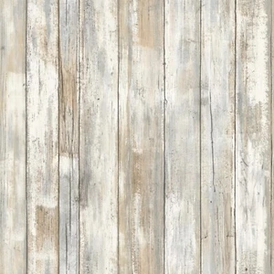 RoomMates RMK9050WP White Distressed Wood Peel and Stick Wallpaper Rustic Wood - Picture 1 of 10