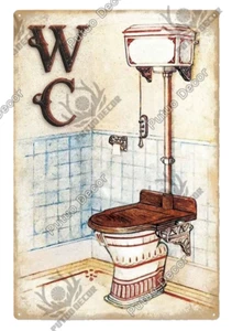 WC Metal Tin Sign Wall Retro Poster Vintage Restroom Toilettes Toilet Plaque - Picture 1 of 8