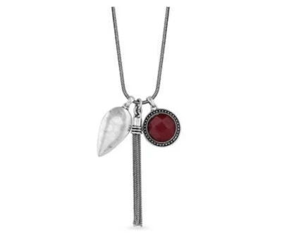 $45 Lucky brand red stone silver tone charm pendant necklace LK27A - Image 1 of 4