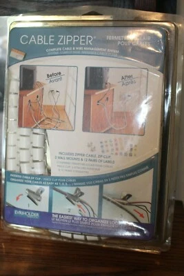 Cable Zipper Kit 8 Ft Cable 1 zip clip 2 Wall Mounts 12 Pairs of Labels NOS - Image 1 of 4