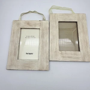PIER 1 IMPORTS Hanging White Washed PICTURE FRAME 4" X 6" Set 2 - Picture 1 of 7