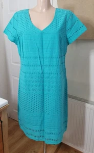 Per Una Size 18 Turquoise Broderie Cotton Dress - Picture 1 of 8