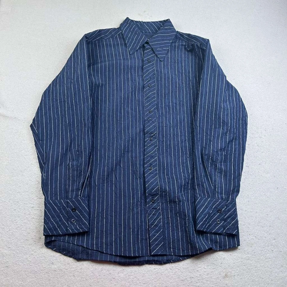 7 Diamonds 衬衫男式 XL 蓝色条纹纽扣长袖 — 第 1/4 张图片
